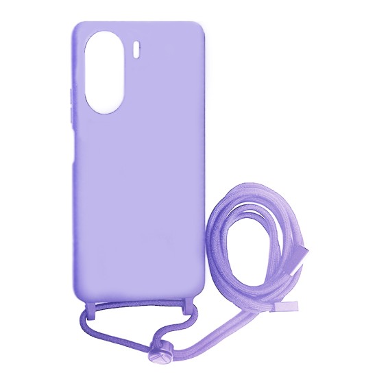 Capa de Silicone com Cordão para Xiaomi Redmi 13C/Poco C65 Roxo